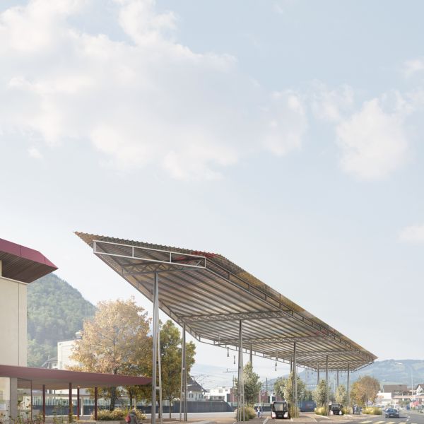 Das neue Bushofdach mit Re-Use Gleisen und Containerblechen